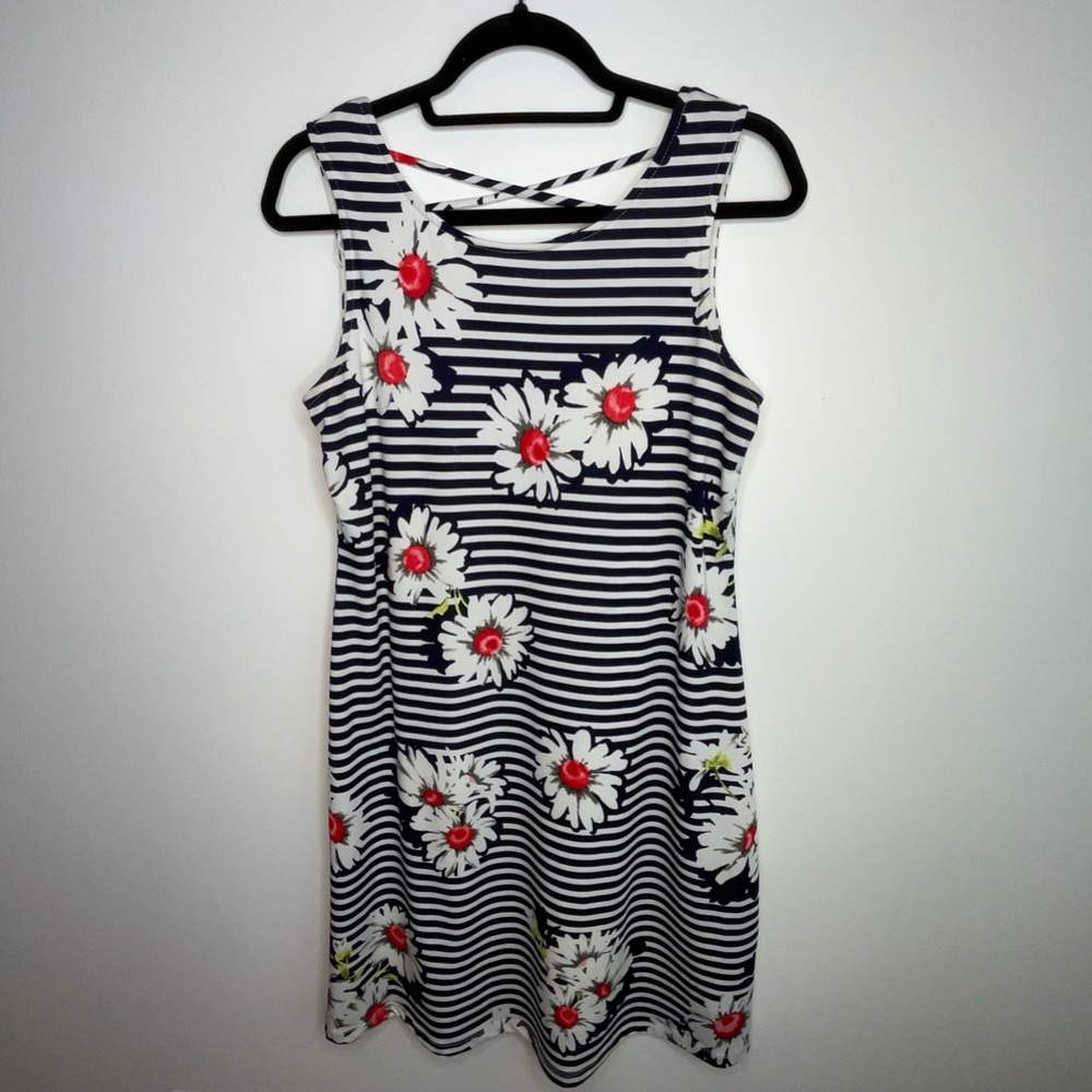 💚 Summer “RNstudio” by Ronni Nicole Slimming Floral Striped Sleeveless Dress - Picture 3 of 11